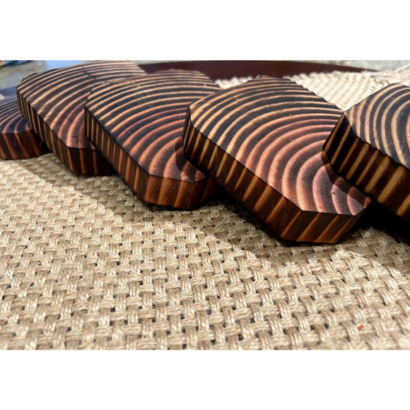 Handmade Wooden Coasters Wood Burn Dark & Light Brown Set of 5 Rustic Farmhouse - Picture 8 of 10